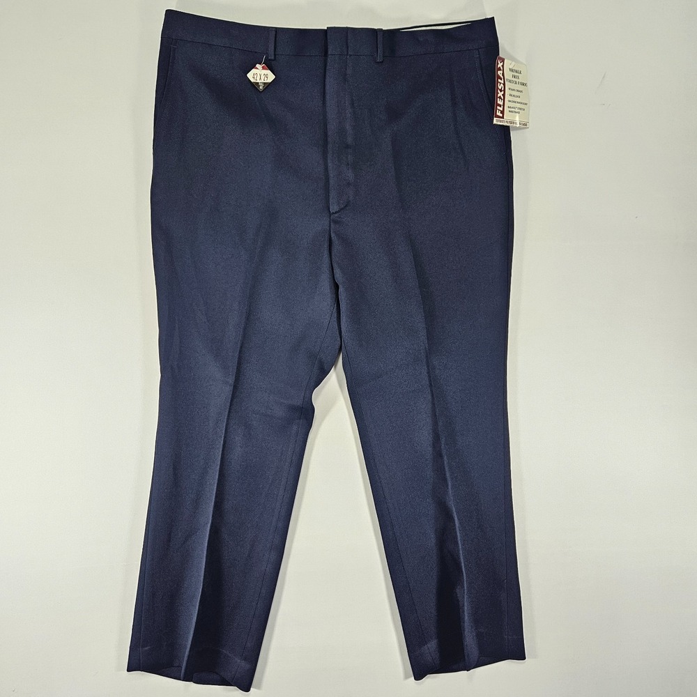 Flexslax‎ Men's Dress Pant Trousers Navy Blue Polyester Size 42x29 NEW